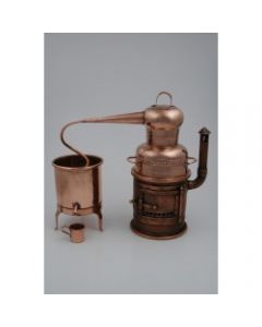 Kräuter-Destille 10 l  Kupfer Komplett mit Spiritusbrenner und Kühler antique Ausf.