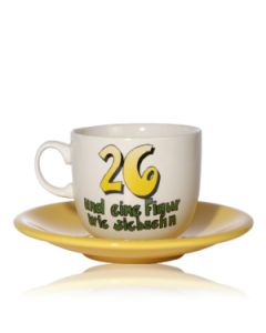 Happy Birthday Jumbotasse  Die Jumbo-Tasse (0,4 lt.) mit Geburtstagen von 1-90 mitUntertassen in verschiedenen Farben. 